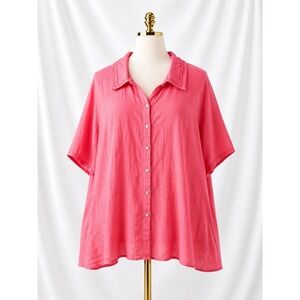 Avenue 100% Linen Button Front Top Blouse Shirt 22/24 Plus Size Salmon Pink
